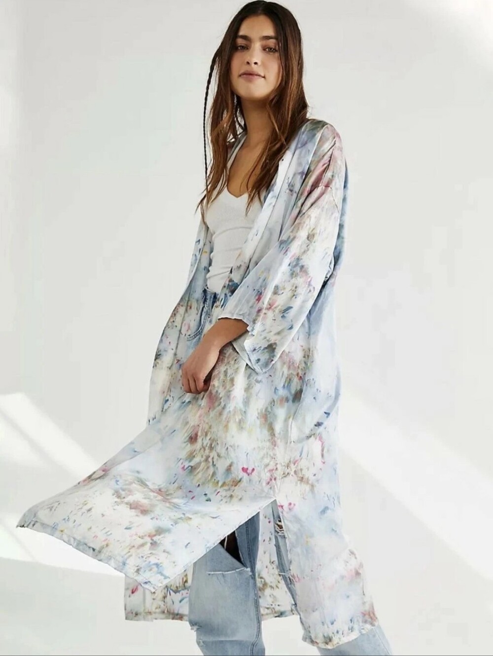 NWT Free People Silk Kimono Robe Riverside Tool & Dye | Hand Tie Dye Cover Up